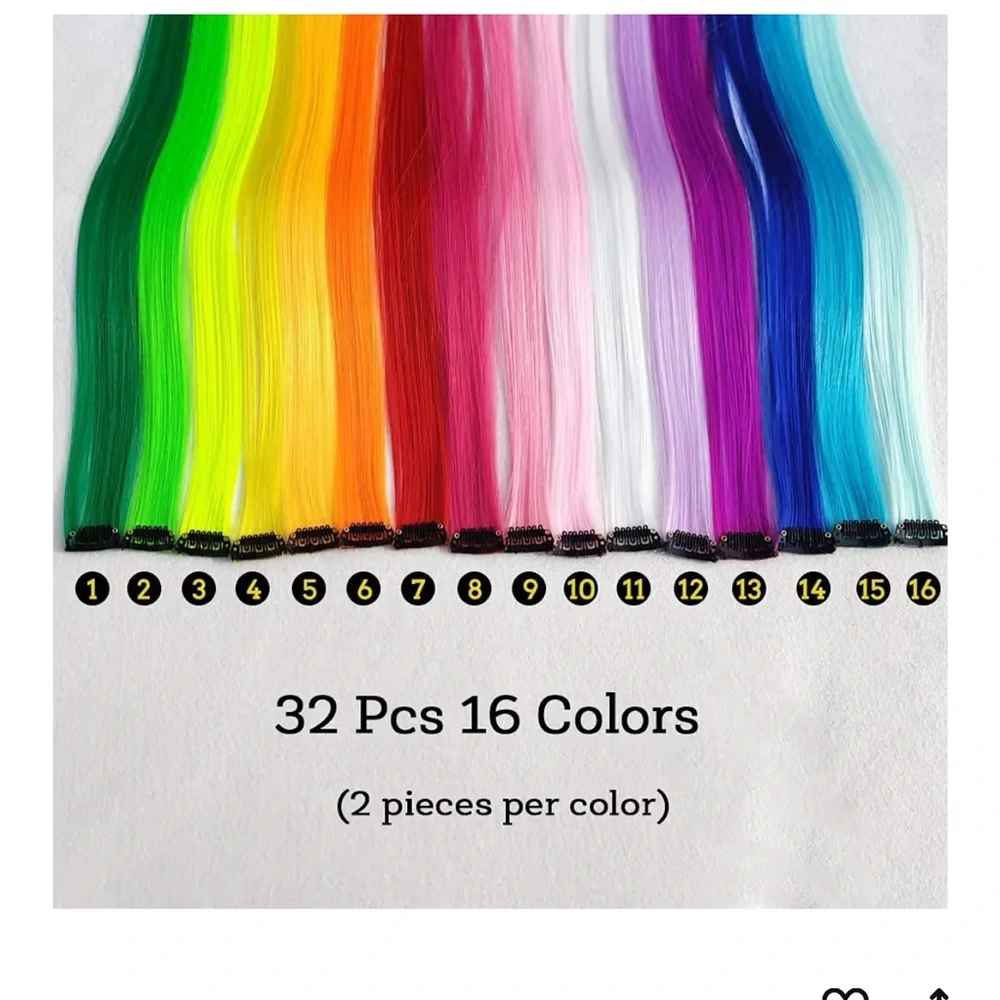 32 Pieces Colored Hair Extensions 22 Inch Straight Clip in 16 colors nwt